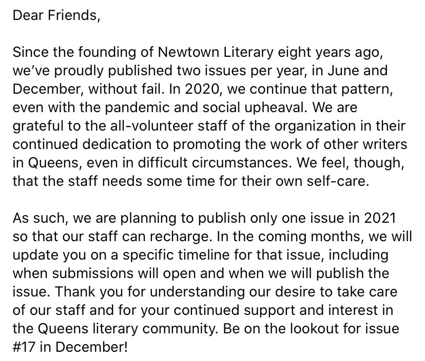 NewtownLiterary's tweet photo. An update about 2021: https://t.co/oh5thyAeXo