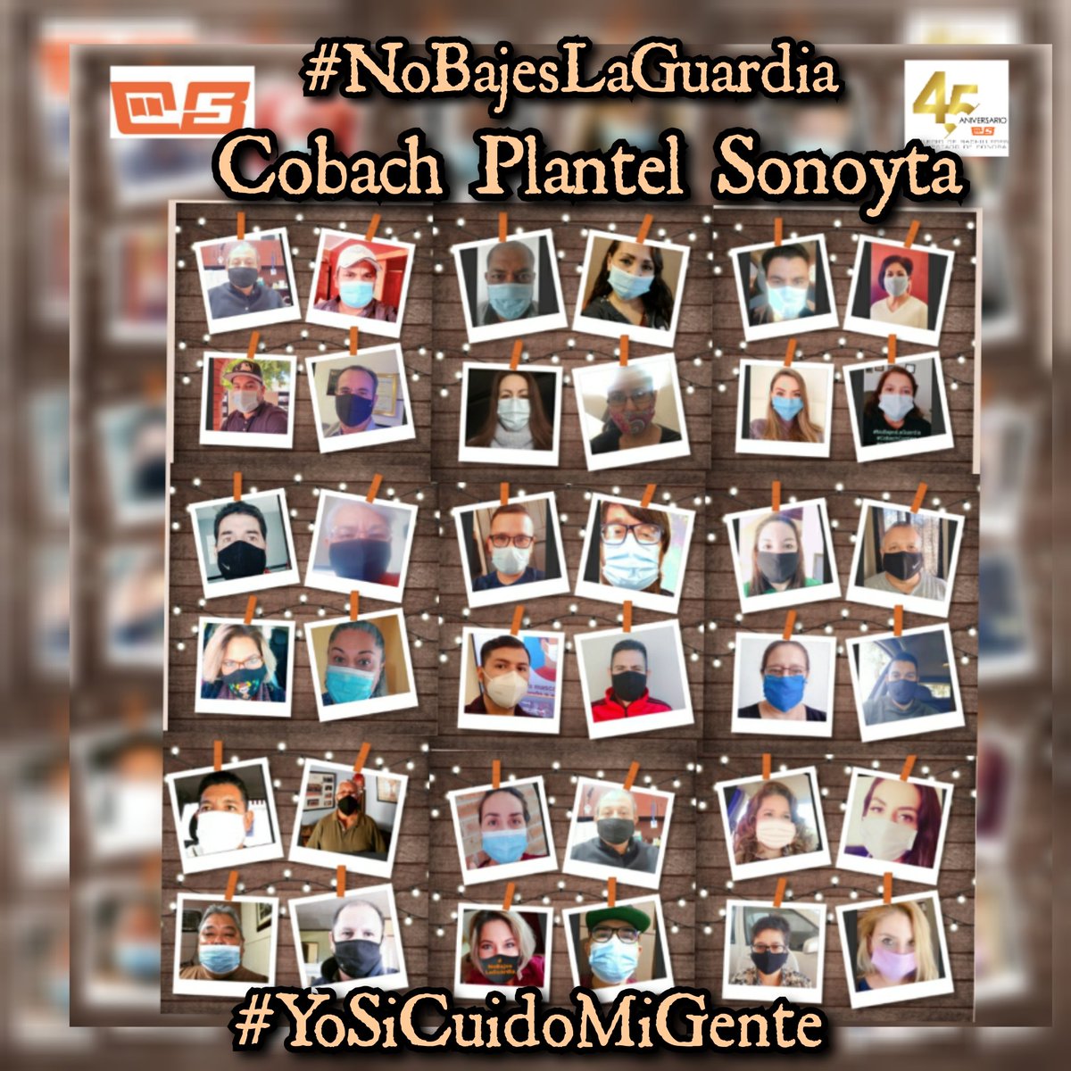 CobachSonoyta's tweet photo. Personal docente Administrativo y servicio unidos en la campaña
#NoBajesLaGuardia
#YoCuidoaMiGente
#CobachContigo
#UsaCubrebocas https://t.co/KWTKg0PoqV