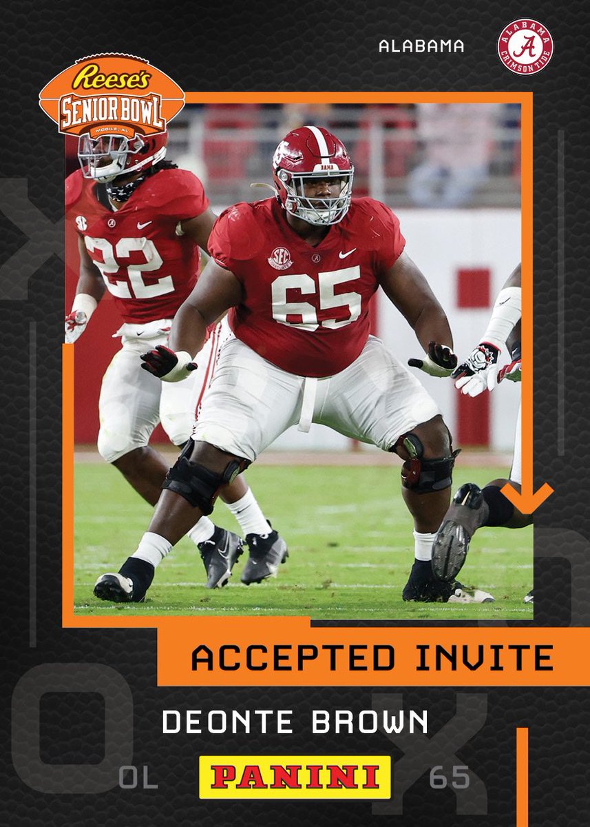 seniorbowl's tweet photo. Please welcome OL Deonte Brown from @AlabamaFTBL to the 2021 @Reeses Senior Bowl!!! 
😤😤😤#RollTide
#TheDraftStartsInMOBILE #BestOfTheBest

@JimNagy_SB @PaniniAmerica 
#RatedRookie https://t.co/CHnGb0koGH