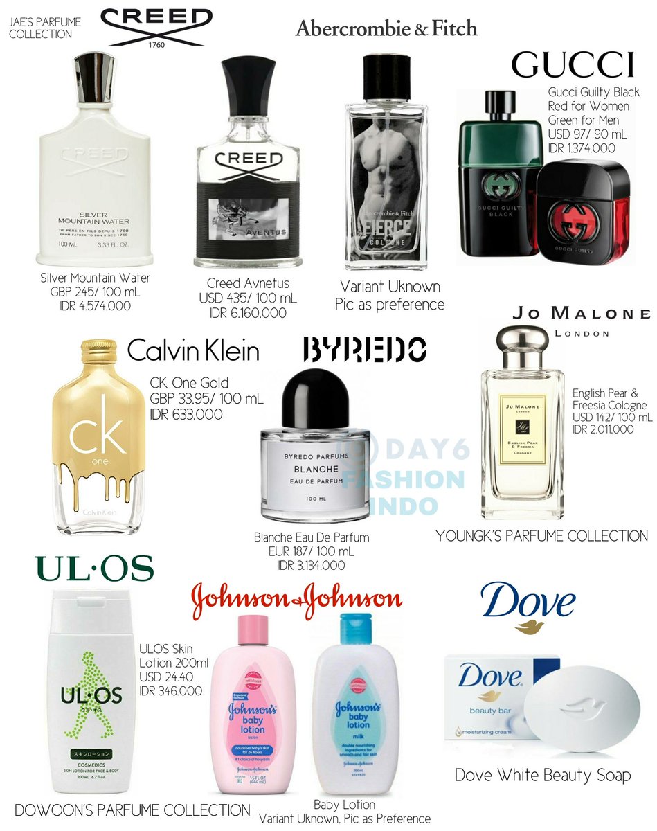 Day6FashionIndo's tweet photo. DAY6 MEMBER'S PARFUME COLLECTION
©® moonraijeu &amp; Luv_WonPil_day6
.
.
.
#Day6 #Sungjin #Jae #YoungK #Wonpil #Dowoon #Myday #데이식스 #성진 #제이 #영케이 #원필 #도운 #마이데이 @DAY6_BOBSUNGJIN https://t.co/fvrhknF2NE
