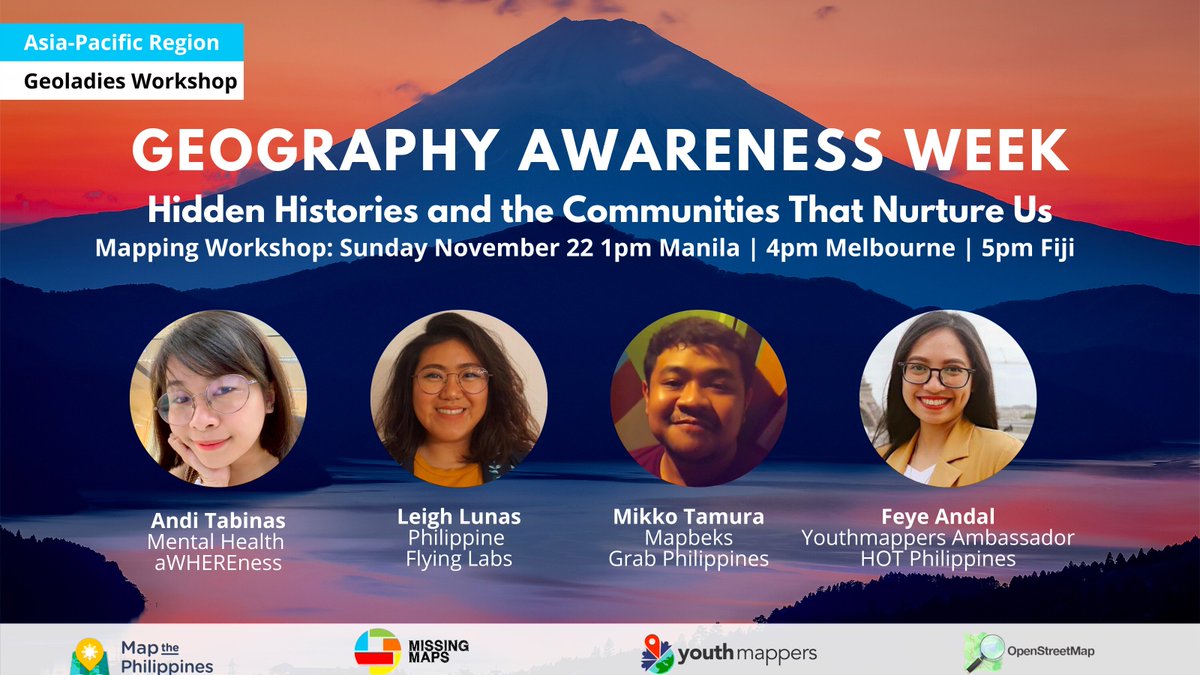 CelinaAgaton's tweet photo. .@geoladiesph has done a great job creating fun, positive safe spaces for women in @OpenStreetMap. Hear their personal journeys and learn to map on November 22 for Asia-Pacific Geography Awareness Week! https://t.co/wnCV7aEaRb #whenwomenmap #LGBTQ #osmgeoweek https://t.co/B1Wnqnazdo