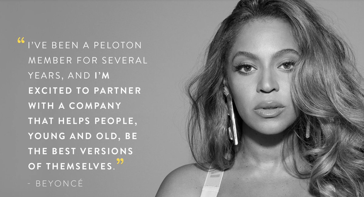 1/ PELOTON X BEYONCÉPeloton now has multi-year partnership with Beyoncé.Why?Peloton is making Beyoncé themed workouts + her upcoming releases will probably be featured = amping her streaming numbers. IMO this is just the beginning for artist relationships w/ Peloton…