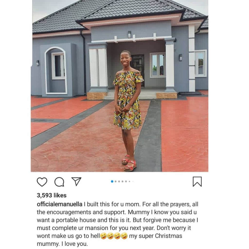 daytodayblogs's tweet photo. Kid comedienne Emmanuella unveils the new house she built for her mum. 👏❤🙏 #Diwali https://t.co/O8XqooNbcb