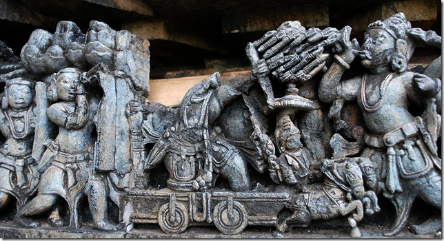 A sculpture from Halebidu (12th century) depicting rocket warfare in Ancient India.Notice the launching pad that is holding the missiles/combustible arrows.Mughals brought Gunpowder to India? Yeah right!