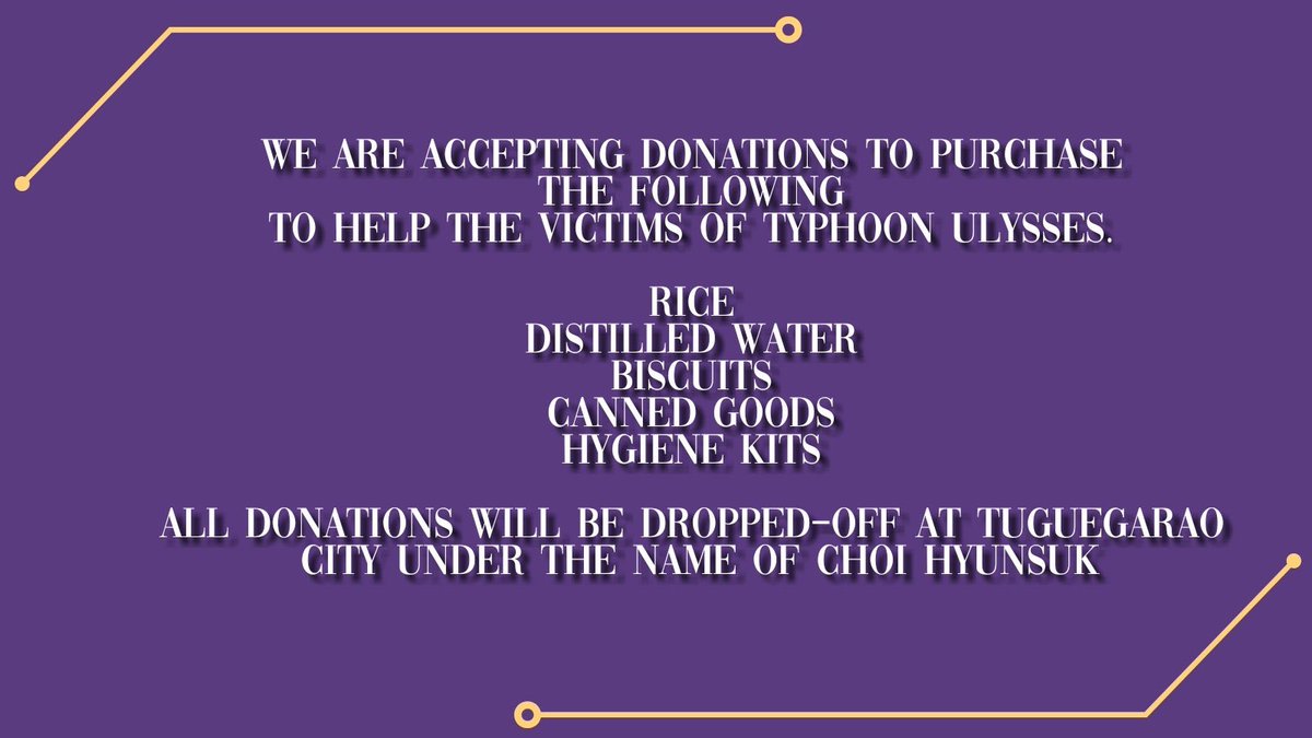 FiloSkies's tweet photo. MORNING STAR FOR TUGUEGARAO💫

A donation drive to help the victims of Typhoon Ulysses in Tuguegarao. 

Donations will be used to purchase goods that will be dropped-off to Tuguegarao under the name of Choi Hyunsuk. 

Any amount of donation is well appreciated.
#CagayanNeedsHelp https://t.co/EUlbeOV5o1