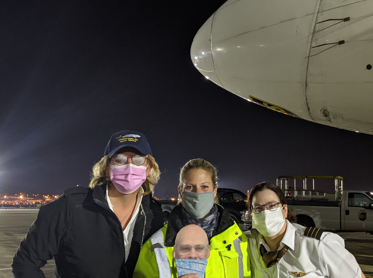 LDubbsUPS's tweet photo. Who knew 747 Captain @kclepley had so many fans at PHL!?! Nice enough to wear our hat and take pics, then she &amp; FirstOfficer Michelle were good enough to take a #GirlPower pic with our own @michelepowers77 . Even @JohnEitel2  got in the pic😆 #RampMMXX #teamPHLsnaps @ups_alex https://t.co/ZDrbEFjkcM