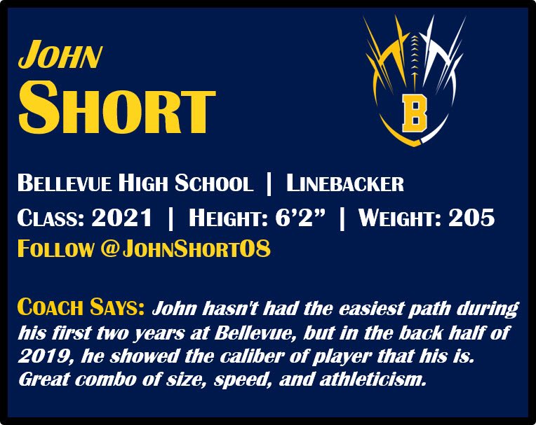 BellevueFB's tweet photo. 🏈🏈Player Feature!!🏈🏈

Class of 2021, @johnshort08! https://t.co/KqybsRSqOr