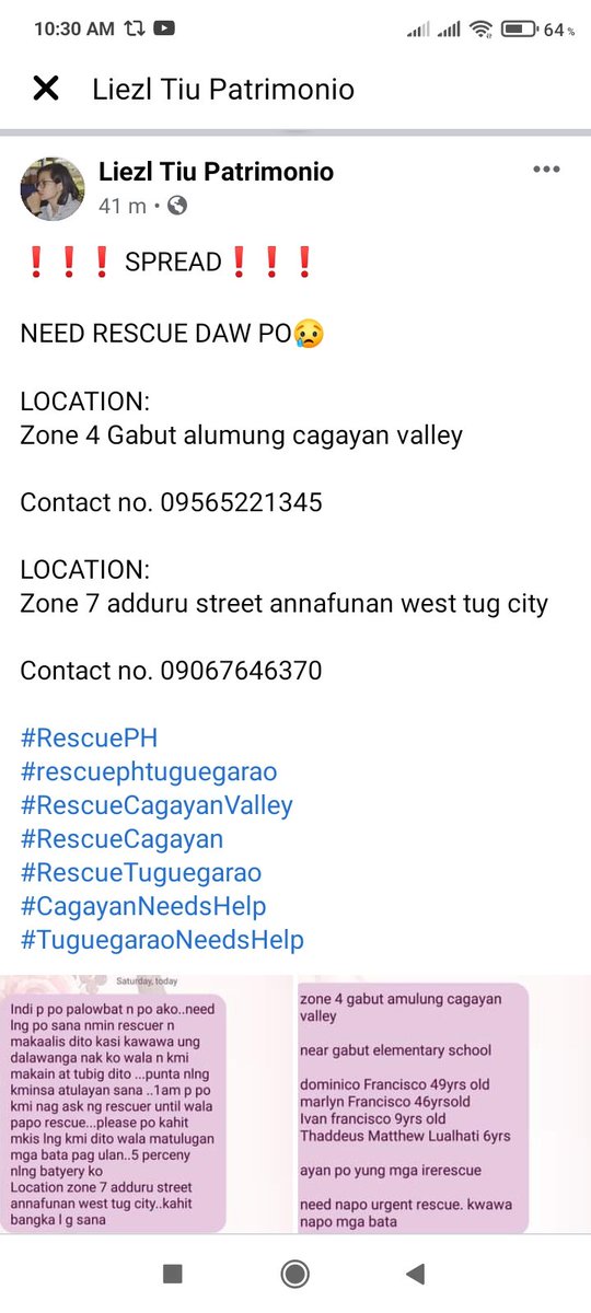 stellfrvr's tweet photo. ‼️ NEED RESCUE ‼️

LOCATION: Zone 4 Gabut alumung cagayan valley

Contact no. 09565221345

LOCATION: Zone 7 adduru street annafunan west tug city

Contact no. 09067646370

#CagayanNeedsHelp https://t.co/eqtrPrNxDf