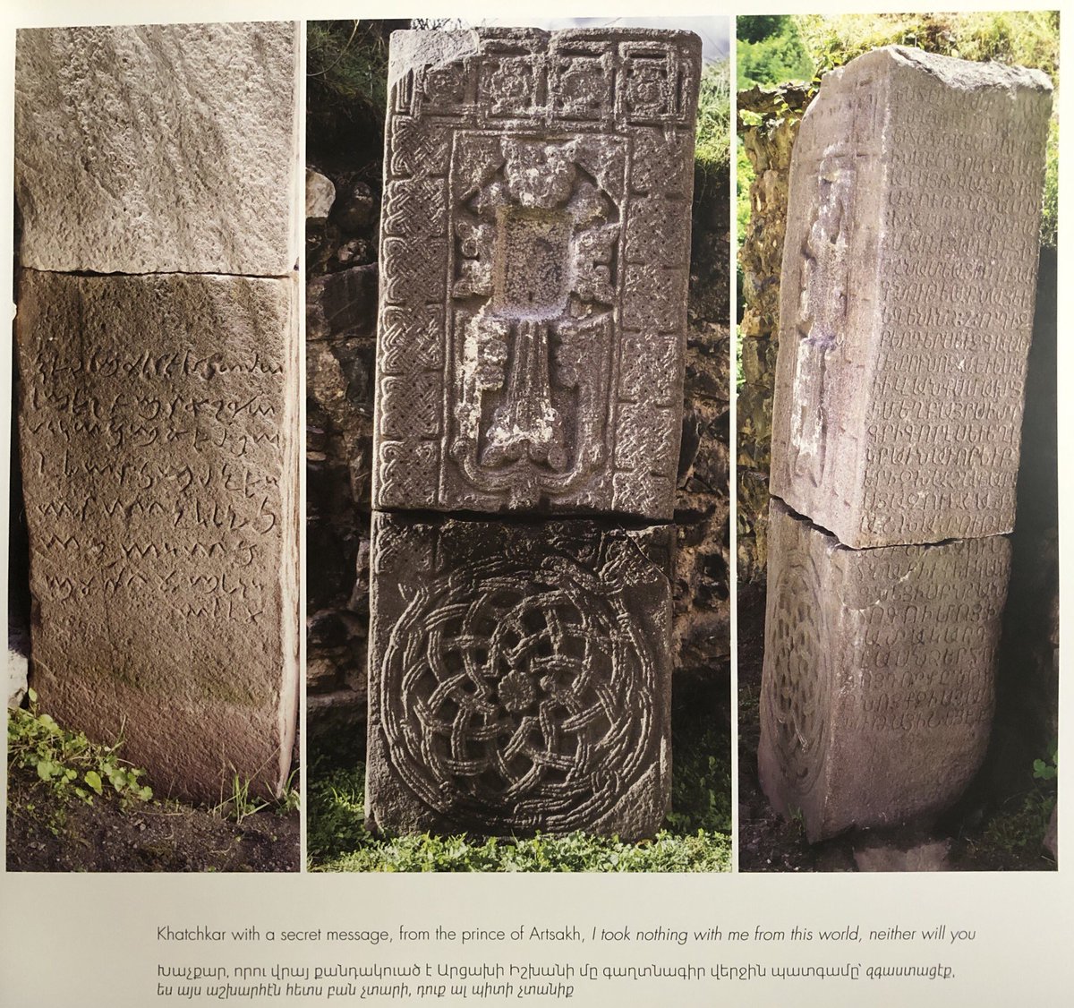 hetan0s's tweet photo. Khatchkar from Artsakh with a secret message from a prince: 

“I took nothing with me from this world, neither will you”

(📸: Hrair Hawk) https://t.co/SDXZBAQSwb