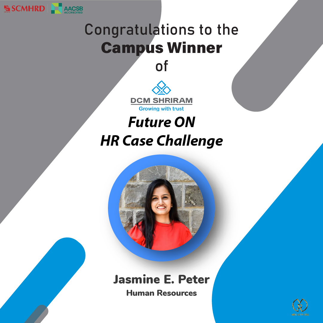 SCMHRDian's tweet photo. SCMHRD extends its heartiest congratulations to Jasmine E. Peter for emerging as the Campus Winner of DCM Shriram's #FutureON HR Case Challenge. We are immensely proud of her achievement and wish her all the best for future competitions.
#DCMShriram #EarnYourWings #SCMHRDxp https://t.co/pKk3QIBrZh
