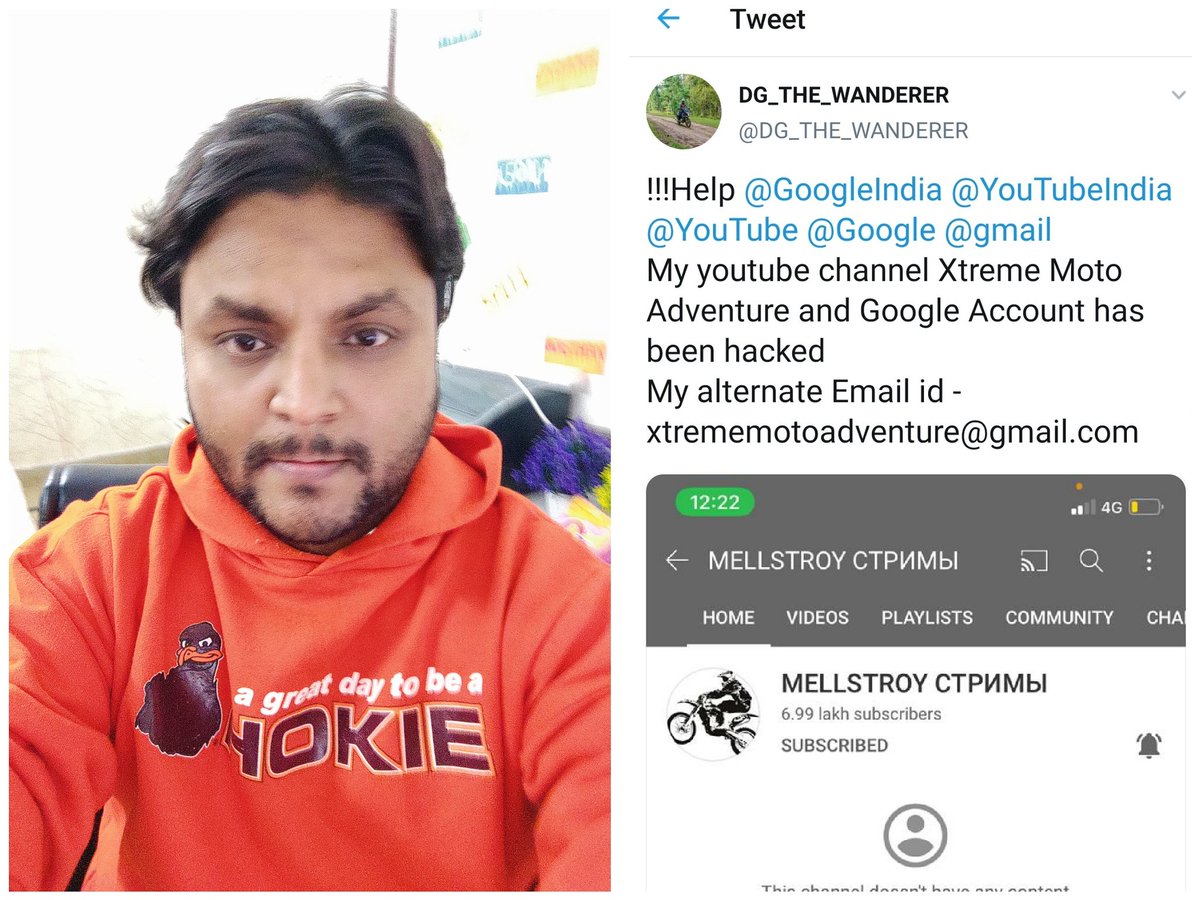 DG_THE_WANDERER's tweet photo. Guys please tweet to @TeamYouTube that my channel Xtreme Moto Adventure is hacked.Thats the main account which can do something.Waiting for their reply in DM.
🙏🙏🙏🙏 https://t.co/pCxA5WbYGF