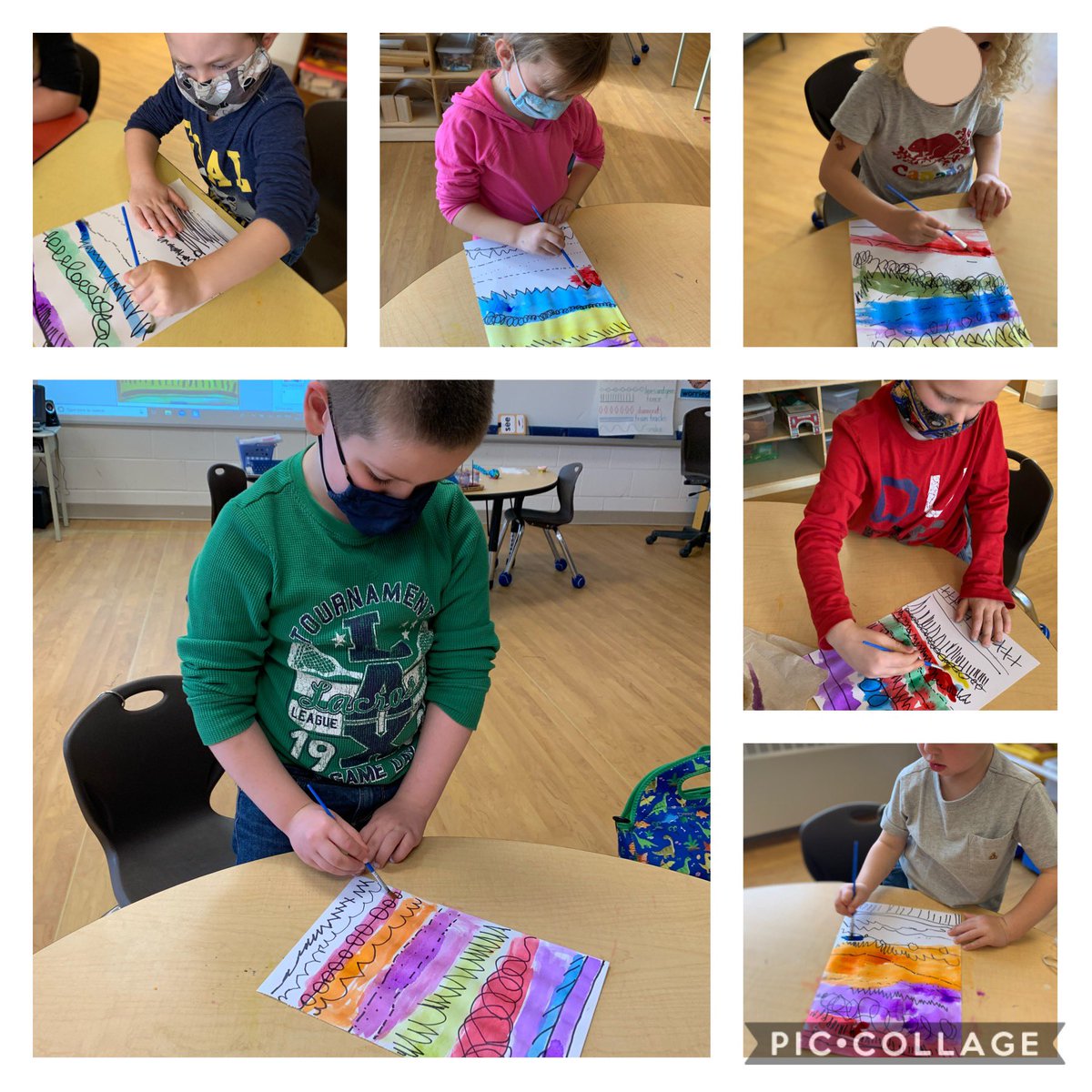 GlendaBensonSPS's tweet photo. KAB students learning to draw various types of lines during our weekly art lesson . They brainstormed many different types of lines, drew them and then painted them @StirlingPS #straight #bumpy #curly #zigzag #loopyloop #snake #tallies #traintracks https://t.co/eMVBLM3XPr