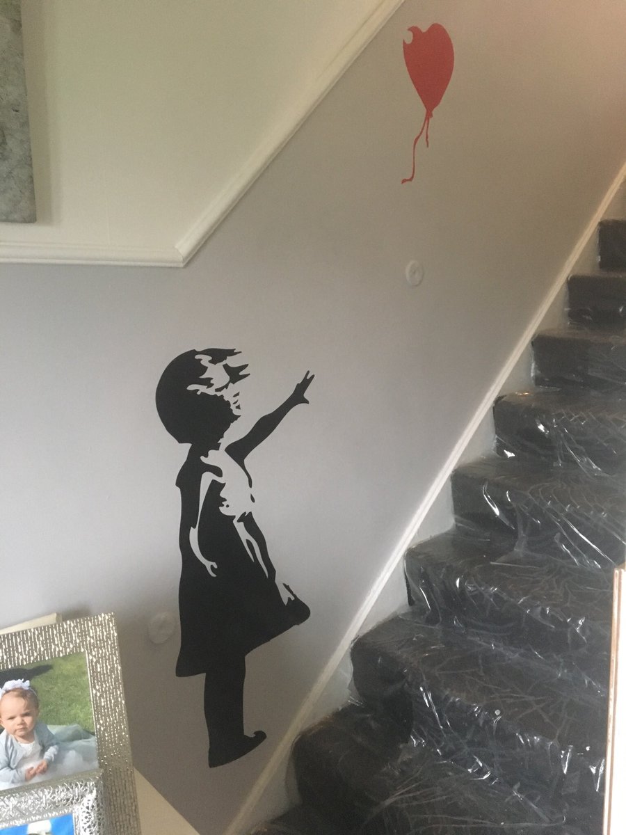 thelegend316's tweet photo. My banksy “ girl with balloon” put this on bottom of my stairs .... not bad for first time ... great focal point for when you enter my house ... what u think ??????? https://t.co/Cr5ajlJk9R