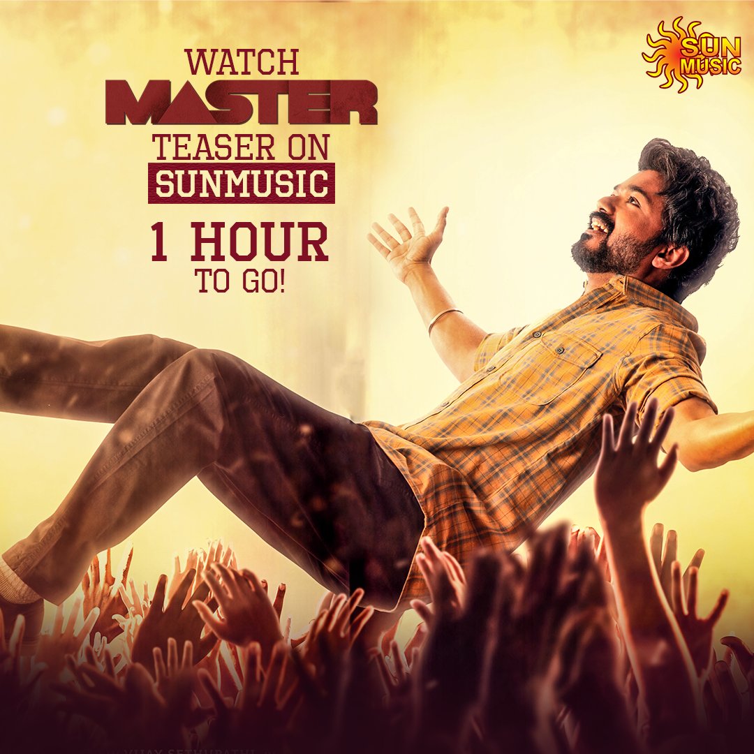 SunMusic's tweet photo. #Vaathi is going to raid our screens in one hour!💥😎
Watch #Master Teaser on #SunMusic @ 6 PM
 
#Thalapathy @actorvijay @VijaySethuOffl @Dir_Lokesh @anirudhofficial @XBFilmCreators @MalavikaM_ #ThalapathyVijay #MasterTeaser #MasterUpdate #MasterTeaserFromNov14 #VaathiComing https://t.co/gkaFW8s8Zk