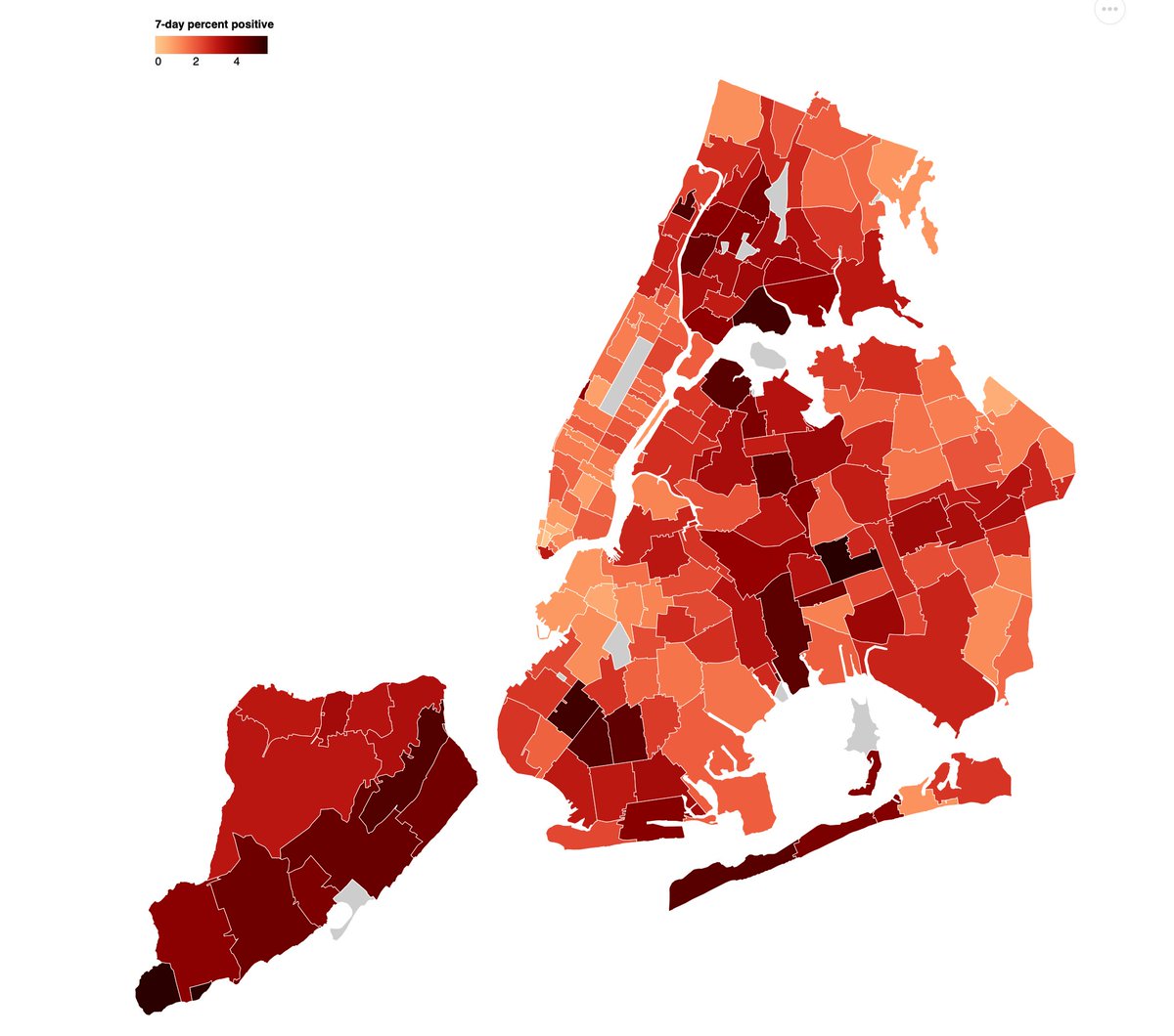 In NYC, northern part of Staten Island generally has the worst health status, but the southern part is having a large Covid outbreak. Support for Trump and lack of safety precautions against the virus are highly correlated. Article describing dynamics.  https://nyti.ms/3eWnJx2  6/
