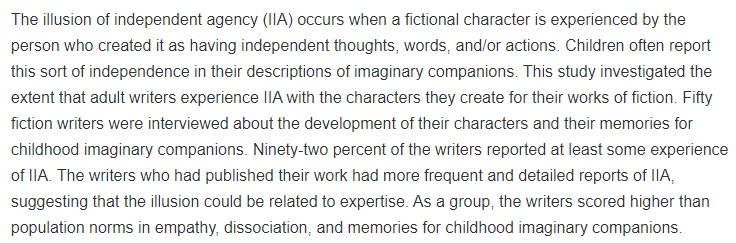 Do fictional characters have real agency?.This might certainly sound like an absurd propostion, but there is a common phenomenon among writers known as the "Illusion of Independent Agency". A character, if developed enough, seems to develop an autonomous will.-->