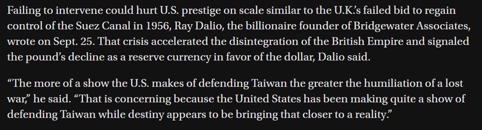 20/ The US has invested an enormous amount of prestige into Taiwan and it is unclear America's Asian (or even global) alliance structure can survive losing Taiwan (or even a draw that results in devastation to the island)