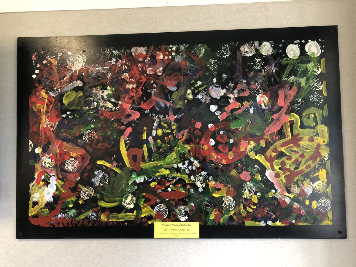 This whole school art work was painted by every student at The Ponds School and is called YENMA YENMALAIBYIKA. It was created as part of our National Reconciliation week  and will be included as part of the 2021 DoE Cultural calendar.