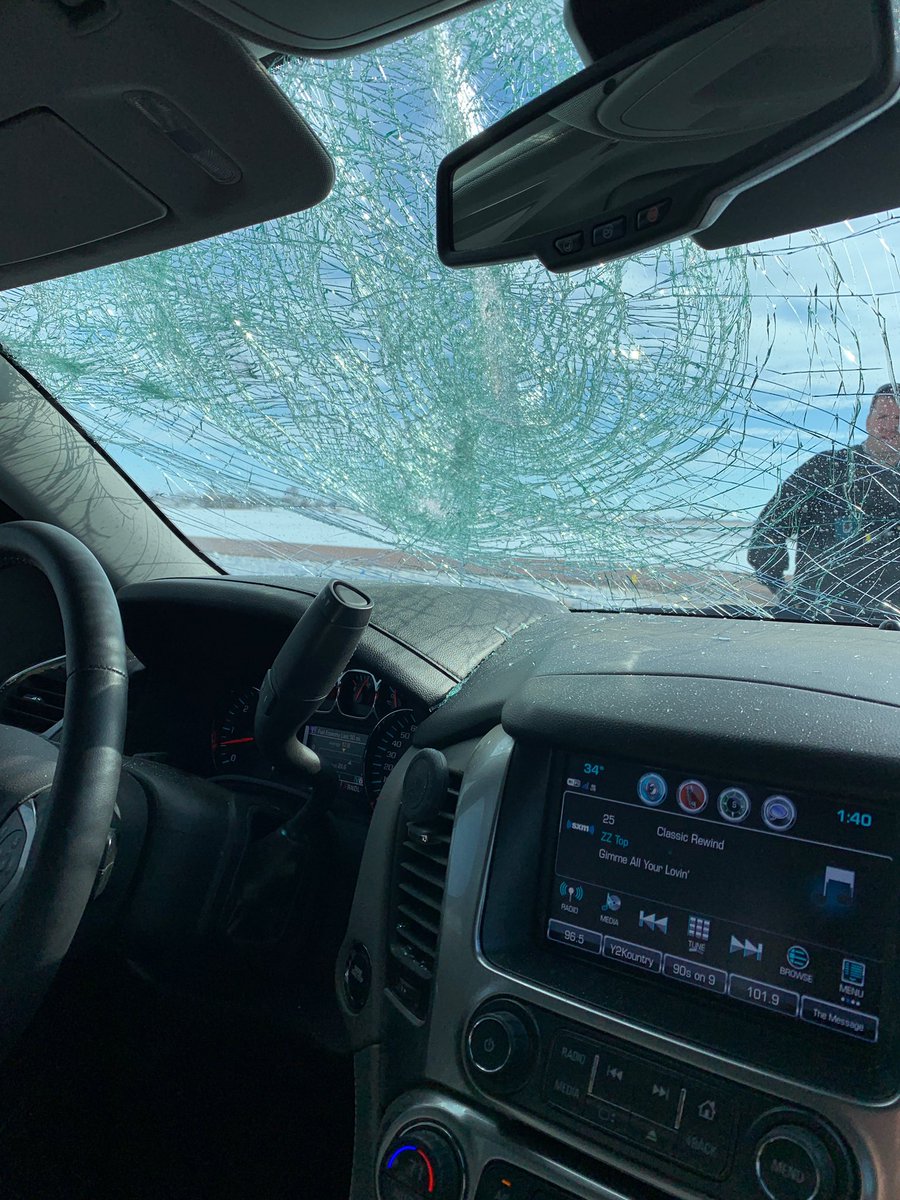 Met a semi hauling junk or crushed cars this afternoon and had a hood fly off of one and tried entering my wife’s Tahoe while I was driving home from Sioux Falls. Happy Friday the 13 everyone!