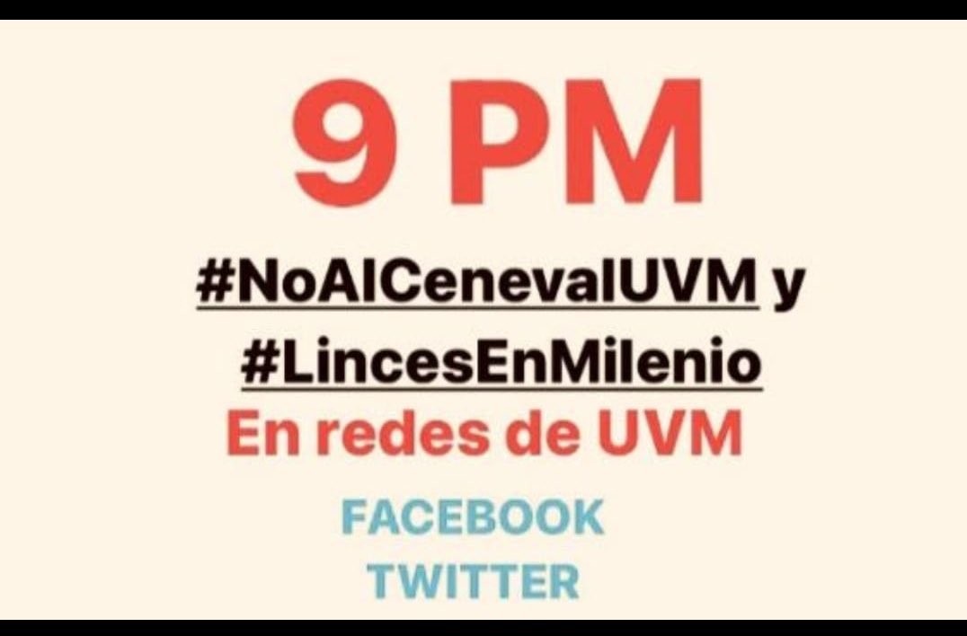 KasNaranjoM's tweet photo. Linces unidos jamás serán vencidos.
#noalcenevaluvm #noalcenevalanáhuac #UVM
#LincesEnMilenio https://t.co/h4GCYF2gYY