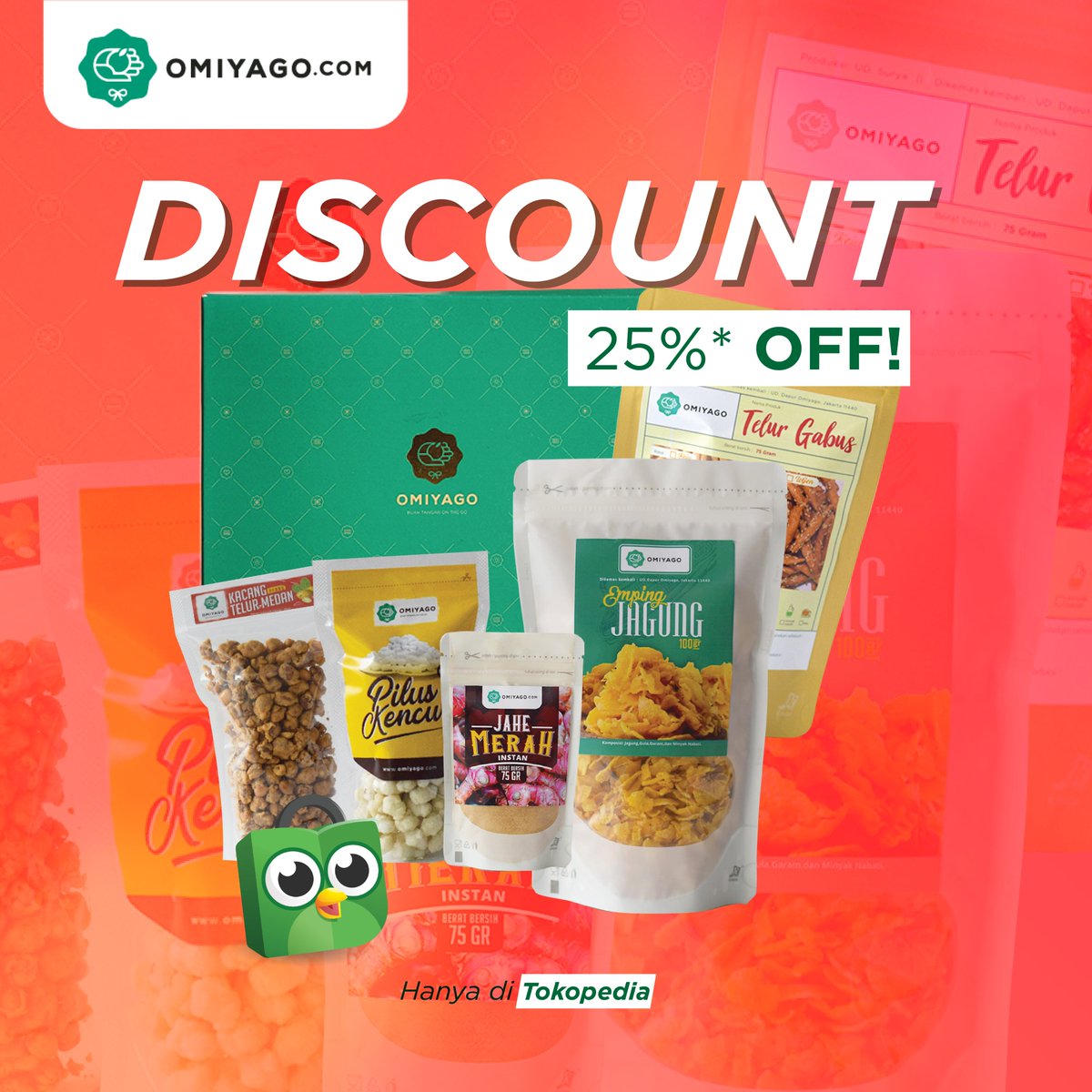 Kamu bisa mendapatkan potongan untuk setiap pembelian parcel omiyago. Ada kumpulan pilihan produk dari Marning Asin, Jahe Merah sampai Telur Gabus Omiyago dan beragam produk lainnya! 
#weekenddeals #promoweekend #promosnack #promo #snack #camilan #promocamilan