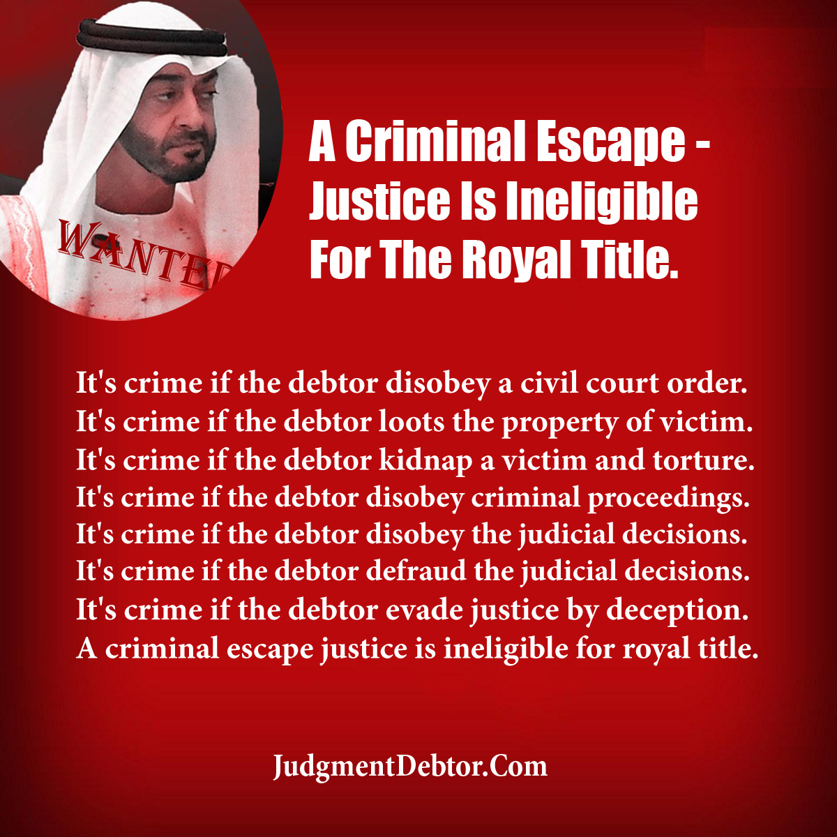 USBounty's tweet photo. You Are Tainted @MohamedBinZayed! This #JudgmentCreditor is well qualified to seize your property or any action authorized by statute. Remember Always, You Are Tainted! 
https://t.co/ivLYAjx9w0

[#UAELaw #PoliceExtortion #Dubai #AbuDhabi #CrownPrince #SheikhSaif #AbuDhabiPolice] https://t.co/oShC2U6wf9