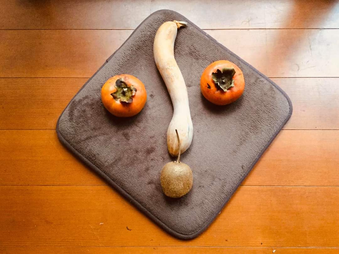 Haikake's tweet photo. 秋の収穫　柿、キユウイ、柚、カボチャ、、、

座布団の上に並べて見ました。秋の顔の始まり〜〜、始まり〜〜 https://t.co/h1pyEx1WBI