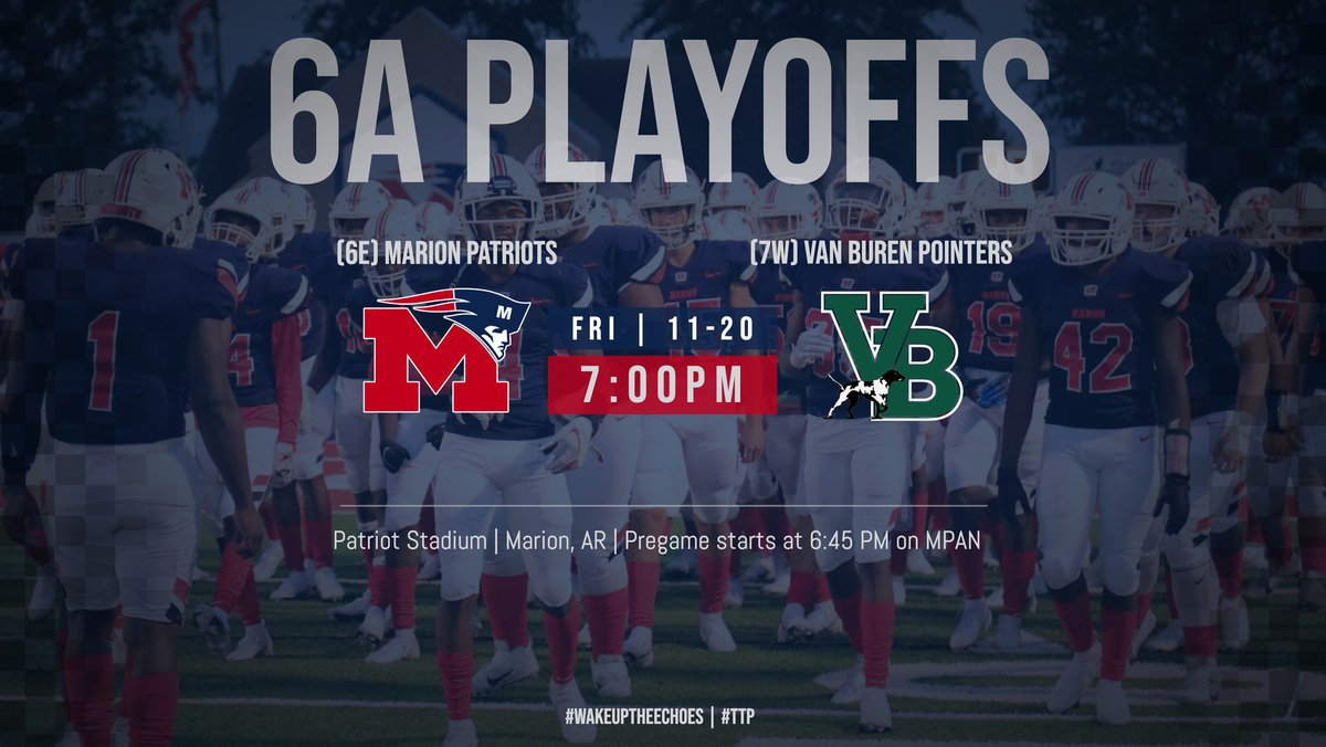 🏈 Patriot Football 🏈
Your Patriots will host the Van Buren Pointers next week in the second round of the 6A State Football Playoffs.