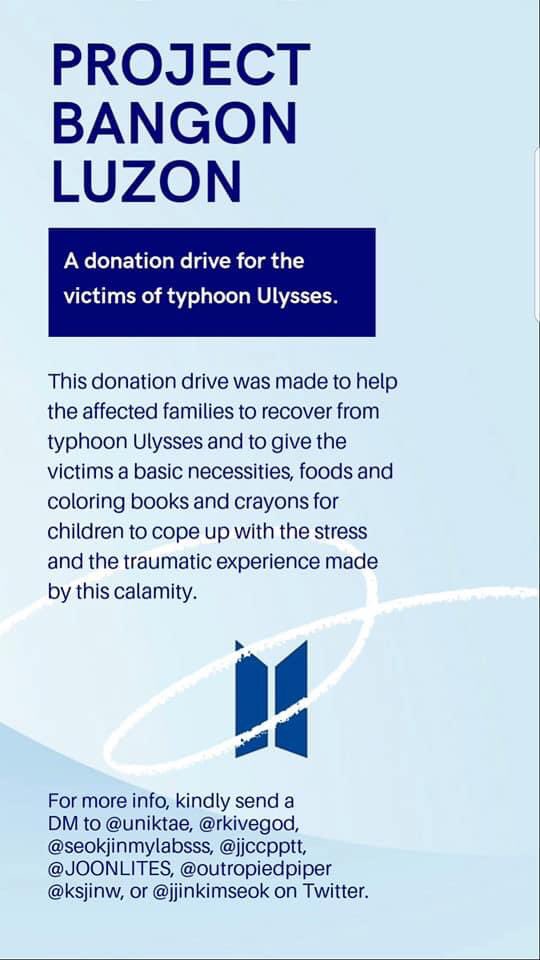 jjkfied's tweet photo. PROJECT BANGON LUZON: A donation drive made by PH ARMYs

This donation drive was made to help the affected families to recover from typhoon Ulysses &amp; to provide food and basic necessities for them.

please RETWEET and Donate if you can 🙏🏻 ++ 
#CagayanNeedsHelp https://t.co/IwXQrNhOpy