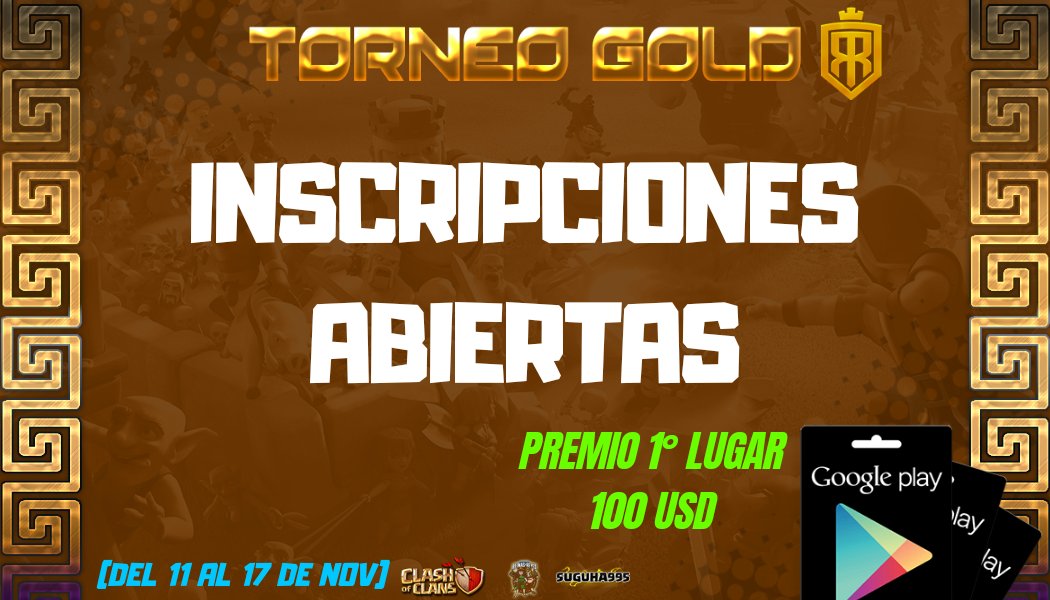 Ya tenemos inscripciónes abiertas no te puedes quedar sin tu lugar TORNEO GOLD
Evento de Reinas &amp; Reyes

3 TH 13
4 TH 12
8 Th 11

(SIN MR)

Todo será mediante discord
Unete entrando al link 👇🏻
discord.gg/Ymz3WUfA