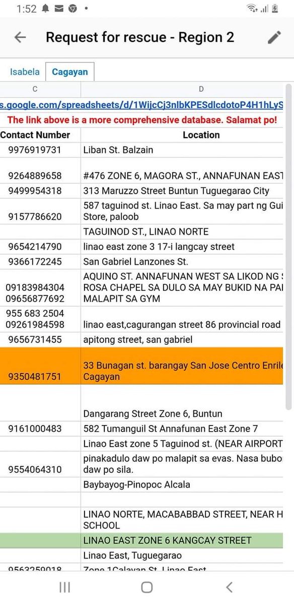 rpwngpogi's tweet photo. SPREAD!!!!!!!!!!!

LIST OF PEOPLE WHO ARE REQUESTING RESCUE IN LINAO EAST, CAGAYAN AND ISABELA

6 IN ISABELA AND 34 IN CAGAYAN
#CagayanNeedsHelp #IsabelaNeedsHelp https://t.co/8ZlcxhLdmR
