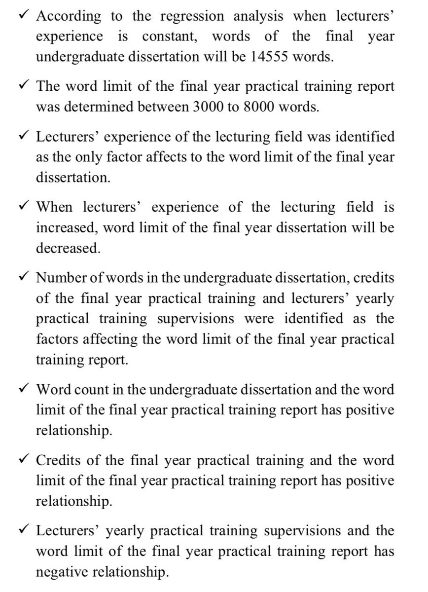 Kauship1's tweet photo. Here are the Conclusions of the study - problem with this is that 1. unis have a word limit so we don’t need to do this again using stats. 2. Therefore, Lecturer experience is NOT the only factor affecting word limit, it’s not *even* a factor. #UniversitiesSL #Research https://t.co/Sebuy32xED