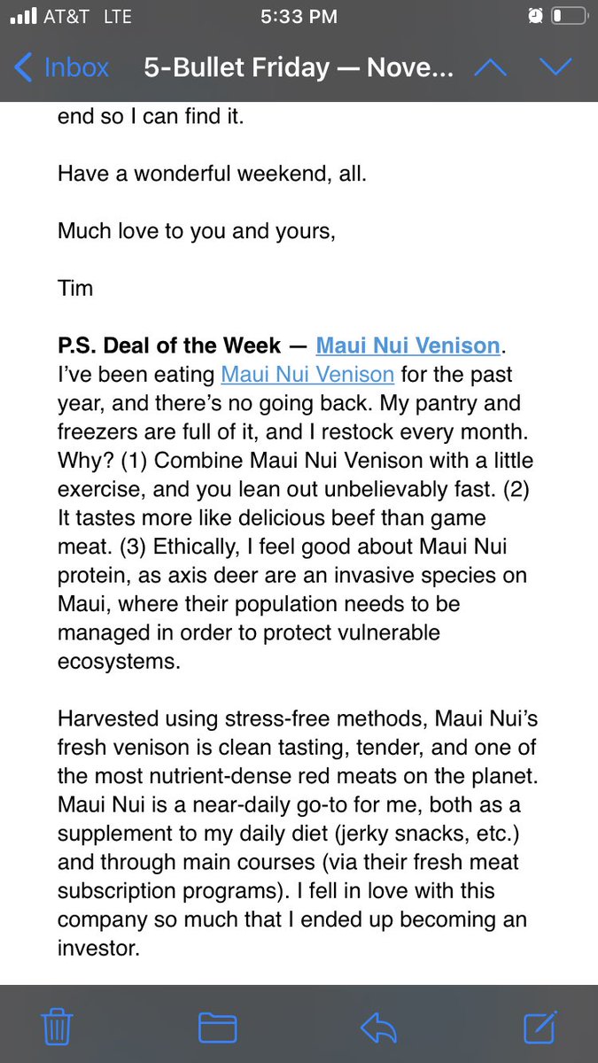 Props <a href="/MauiNuiVenison/">Maui Nui</a> Great to see a local brand pop-up in <a href="/tferriss/">Tim Ferriss</a> #5bulletfriday this week!!  #Hawaii <a href="/manauphi/">Mana Up</a>