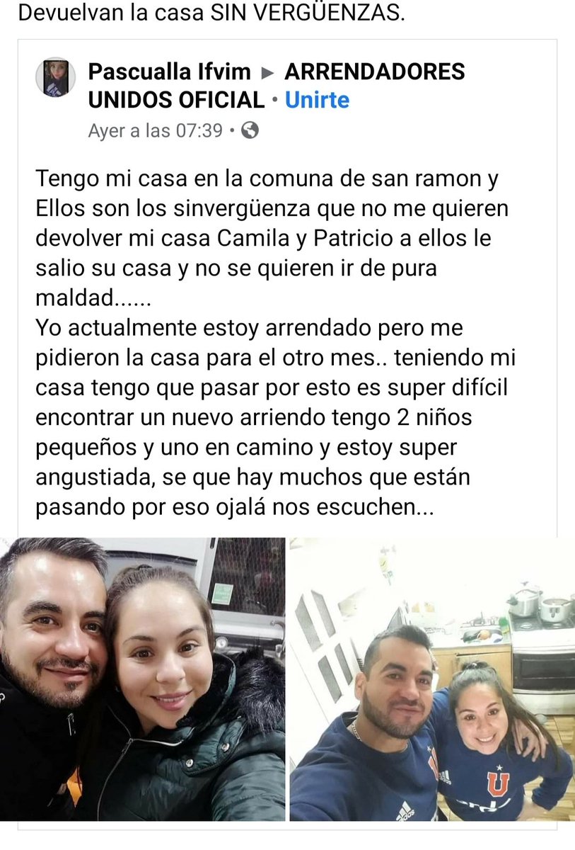 luizitz's tweet photo. Gente mala clase, 1 amiga no puede estar en su casa ya más de 1 año, no le pagan el arriendo, ella ha tenido que arrendar una pieza o depto interior, con 2 hijos y otro bebé en camino@canal13  @chilevision @TVN  @meganoticiascl @CNNChile  @MinjuDDHH  @MuniSanRamon_ @MinMujeryEG https://t.co/AhiXwrypdw
