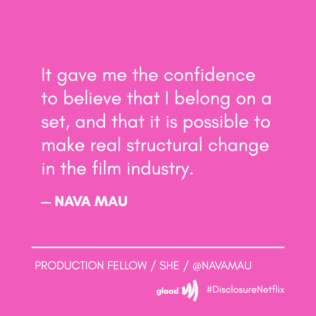 Disclosure_Doc's tweet photo. @glaad @Lavernecox @SamFederFilm @NetflixFilm @Most Trans people matter and they deserve to be in all places where art is made. This is one of the takeaways our Production Fellow Nava Mau (@MsNavaMau) had from working on #DisclosureNetflix.
#TransAwarenessWeek #DisclosureBTS w/ @glaad https://t.co/fAJZaCjreO