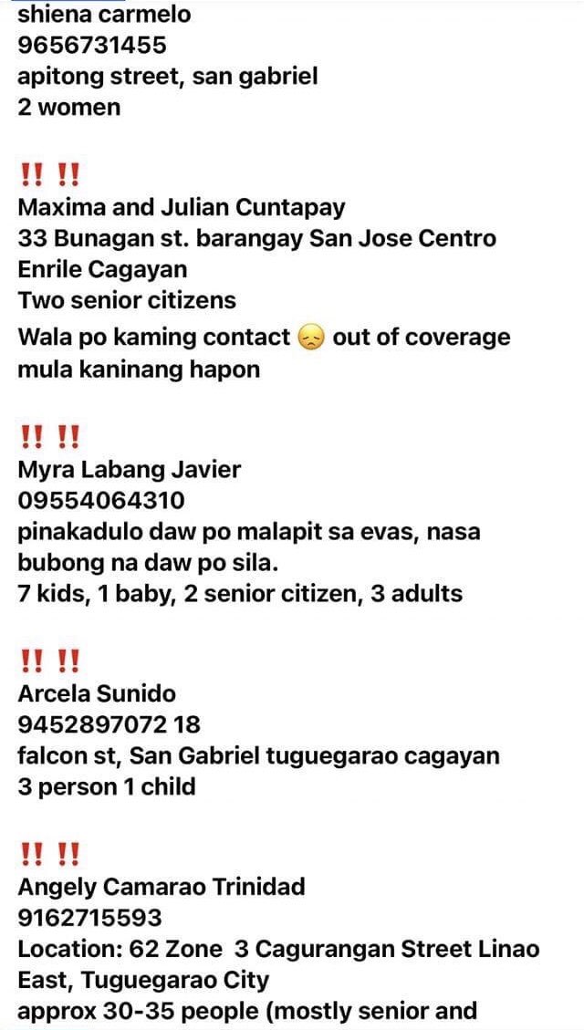 daveesguerra19's tweet photo. ‼️‼️‼️ HERE ARE THE LIST OF RESCUE REQUEST!! ‼️‼️‼️ PLEASE SPREAD #CagayanNeedsHelp #TugegaraoNeedsHelp https://t.co/eHfbc6DfGo