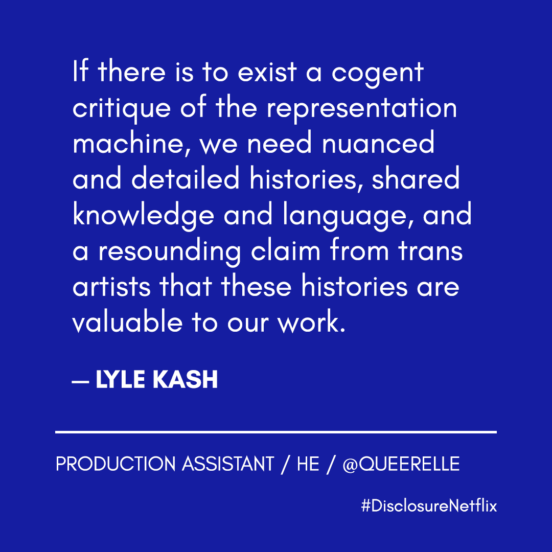 Disclosure_Doc's tweet photo. @glaad @Lavernecox @SamFederFilm @NetflixFilm @Most Our Production Assistant Lyle Kash (@lylekashtweets) sees the utility of #DisclosureNetflix — and the process in which it was made — as something that will help trans storytellers and representation in media of trans people.
#TransAwarenessWeek #DisclosureBTS w/ @glaad https://t.co/H3BMPhRQD5