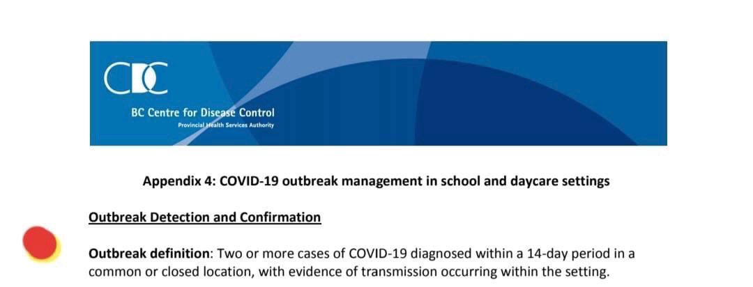 As  @freespiritus rightly points out, we have quietly moved goalposts about  #bced terminology. Before school started, outbreak was two or more cases. Now we have whole set of terms so people can say, “Oh, no, that’s not an outbreak, silly. Relax, that’s a multi-exposure event.”