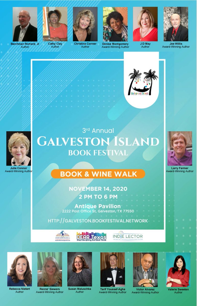 3rd Annual #Galveston #Island #Book #Gestival is back on Nov 14th from 2 – 6 PM at the Antique Pavilion on Postoffice St.  Register to win prizes at Galveston.BookFestival.Network for this fun wine &amp; book event!