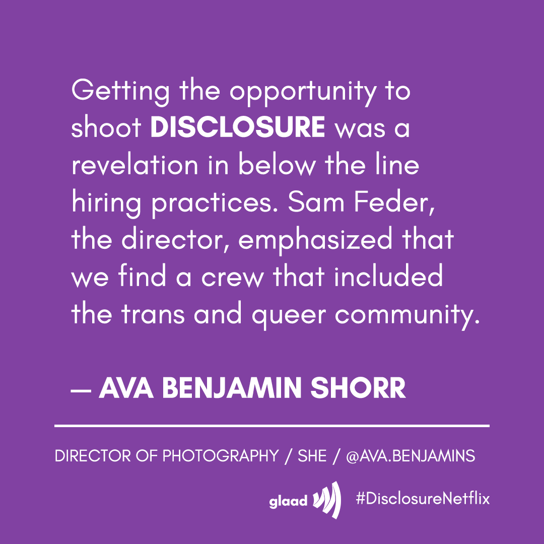 Disclosure_Doc's tweet photo. @glaad @Lavernecox @SamFederFilm @NetflixFilm @Most Before #DisclosureNetflix, Director of Photography Ava Benjamin Shorr (@avabenjamins) had never worked on a project where hiring and mentoring a diverse crew was so deeply prioritized.
Follow our #DisclosureBTS series (w/ @glaad) for more #TransAwarenessWeek posts https://t.co/in3VOvodai