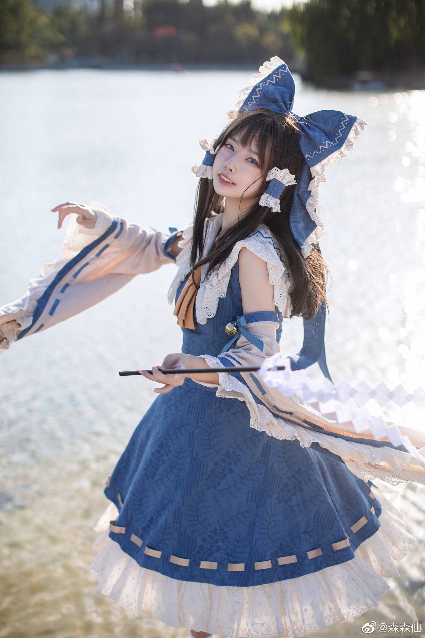 S size 東方Project青い博麗霊夢コスプレ服 森森仙デザイン