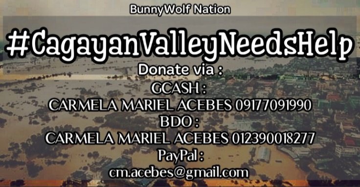 bunnywolfnation's tweet photo. We are opening a donation drive for Cagayan Valley and nearby provinces affected by the severe flood due to Typhoon Ulysses.

To those interested to donate, please see details indicated below.

For more inquiries, please send us a DM.

#CagayanNeedsHelp #TuguegaraoNeedsHelpNOW https://t.co/dHj0iAnZeY
