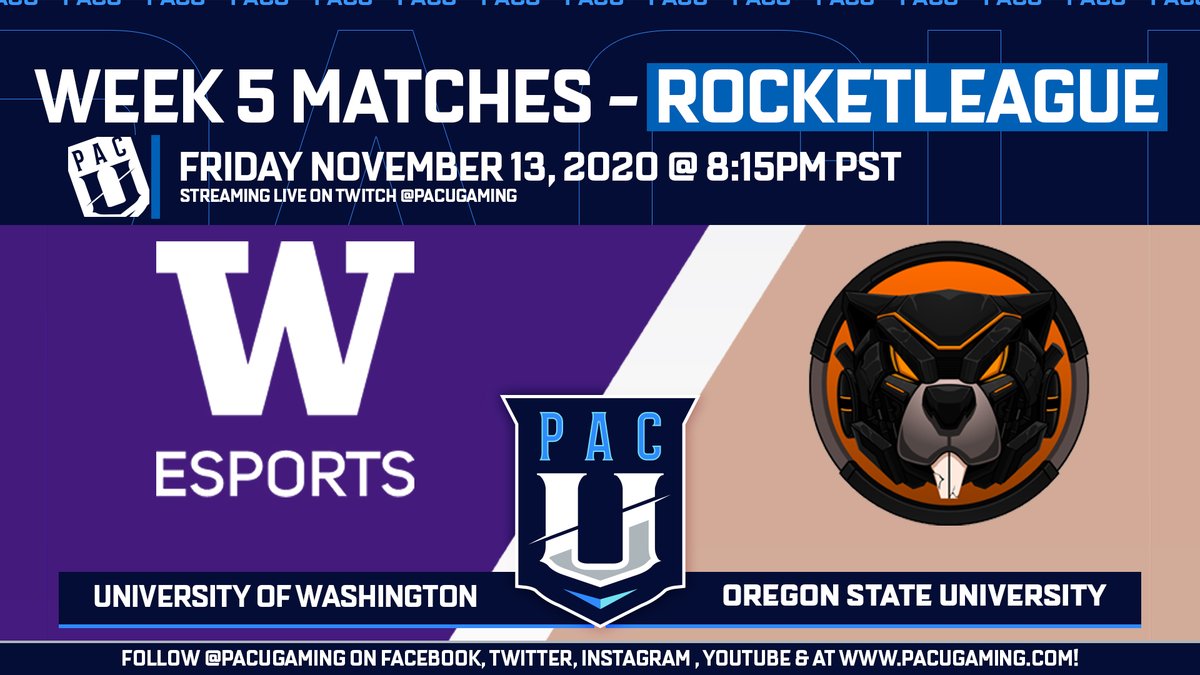 pacugaming's tweet photo. 🚨 STREAM ALERT: @RocketLeague 🚨
🥊 #PacUGaming #5SetFrenzy continues with match #4...
@UofWAesports 🆚 @OSUEsports
#GoDawgs || #GoBeavs
📺 Streaming now on https://t.co/1qQcEjJoyb
#PacUAfterDark // #SkilledDrivers https://t.co/X1igqwu6CH