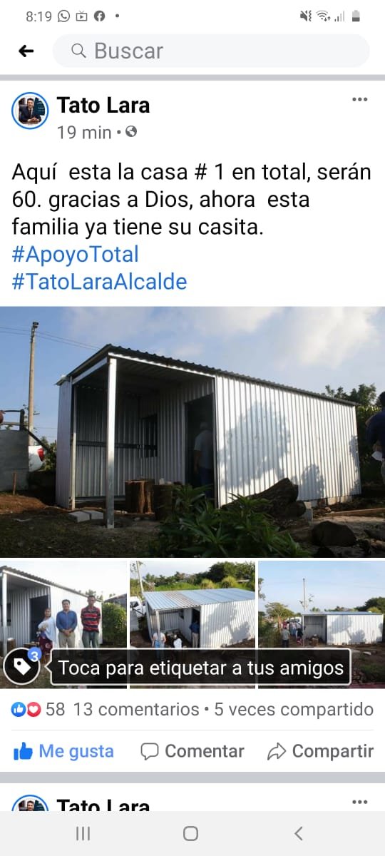 TatoLara7's tweet photo. Este  día entregue la primer casa a personas afectadas por las lluvias.  En los próximos días entregare las siguientes. Cuando se quiere se puede. @GGallegos24 @GANAOFICIAL  @Dr_Guardado @GanacomitePRO @arana_bethy @tobyjrtaber @ToledoReporta https://t.co/Y22vRR4bP4