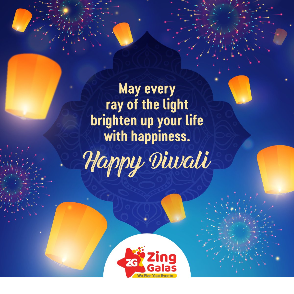 zinggalas's tweet photo. ZingGalas wishes you a happy and prosperous Diwali. May your every moment of the celebration called “life” be filled with love, laughter, happiness and joy!

#ZingGalas #PartyHaqSe #EventManagement #Wedding #Birthday #HouseThemeParties #CelebrationForAll #VirtualCelebration https://t.co/M9WZcNb5AD