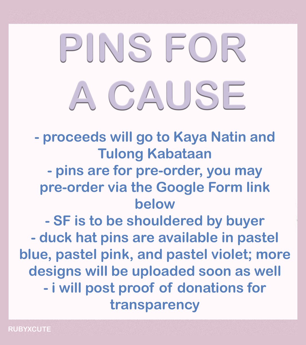 rubyxcute's tweet photo. PINS FOR A CAUSE #UlyssesPH

i am launching this pins for a cause project in order to raise funds for donation to the Kaya Natin and the Tulong Kabataan 

Each pin will only be Php50 and 100% of the proceeds will go to the two donation drives mentioned above https://t.co/uOSfnSsg7i