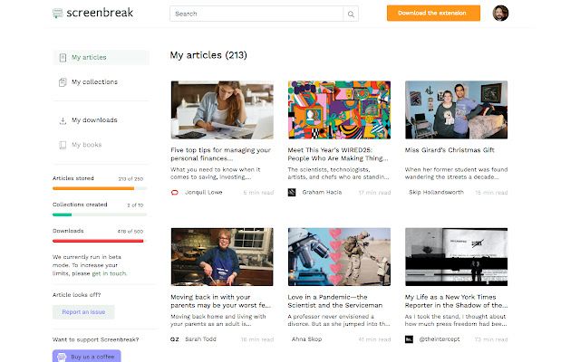 ProductHunt's tweet image. Have a list of articles you didn&apos;t read? Prefer print vs digital? Screenbreak turns those things you want to read online into a print format. You can even order a paperback edition of a collection to your home.

Check it out:  meow.ph/screenbreak