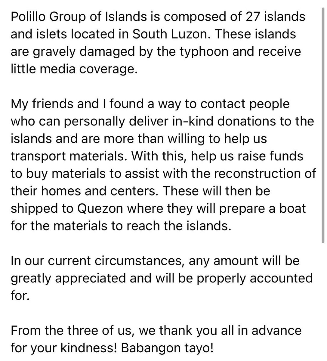 RETWEET AND COPY 1 US Dollar is equivalent to 50 Philippine Peso.With 50 PH Pesos, you can buy 1 canned food, 3 eggs, and you'll still have spare coins left. A single dollar can cure the hunger of an entire family Please help my country & spread this. Thank you so much!