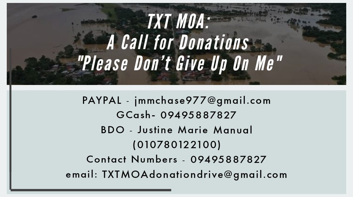 TxtDrives's tweet photo. TXT MOA: A Call for Donations

This donation drive was made to help the affected families to recover from typhoon Ulysses &amp; to provide food and basic necessities for them, specially in Cagayan Valley, Philippines.

We're already in contact with "OPLAN BANGON CAGAYAN". https://t.co/fa8UZLhkYo