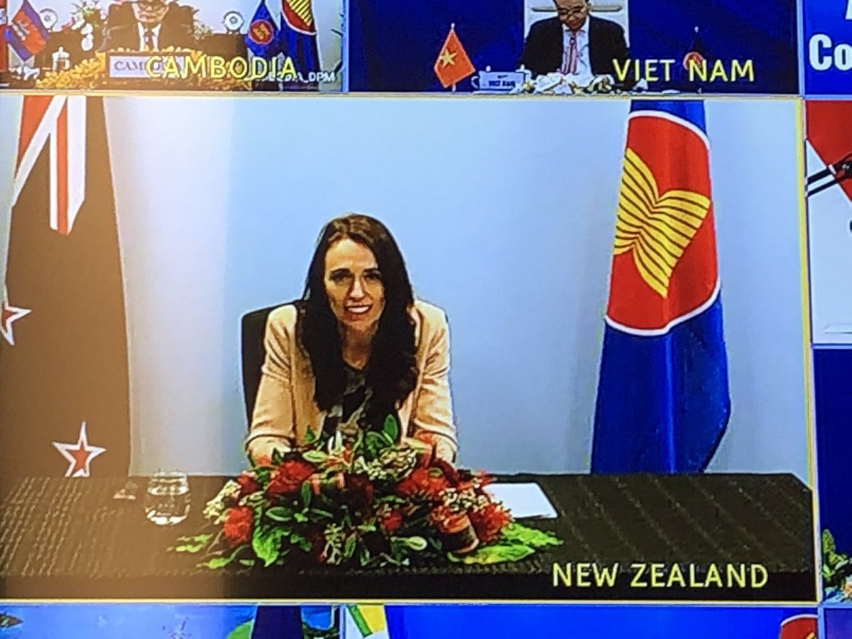WMatthewsNZ's tweet photo. Pleased to attend the New Zealand ASEAN summit this morning as 🇳🇿 PM Ardern &amp; ASEAN leaders celebrated 45 years of partnership. Learn more about outcomes:  https://t.co/AOQB0aDwLI https://t.co/Rg2VNSqXav
